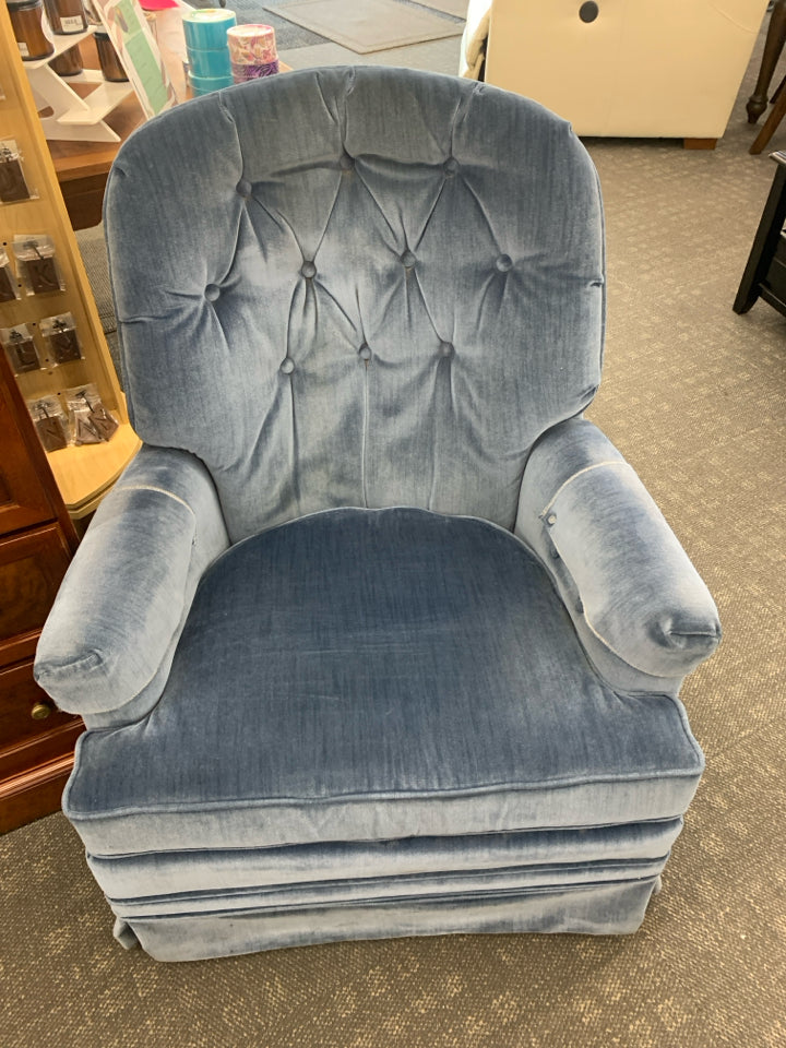 VTG VELVET BLUE SWIVEL ROCKER.