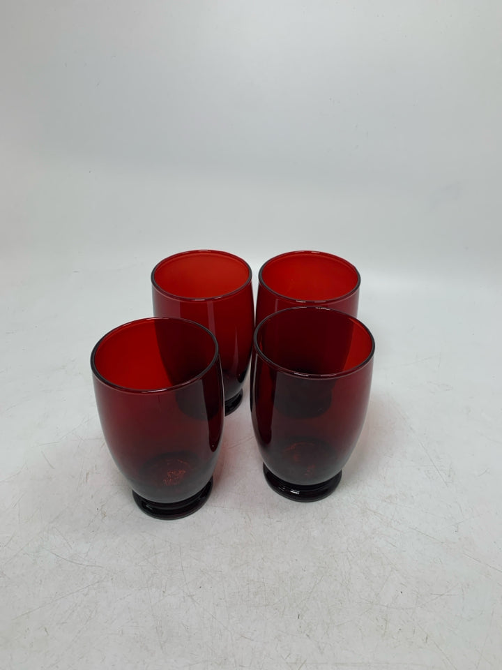 4 VTG RUBY RED JUICE TUMBLERS.