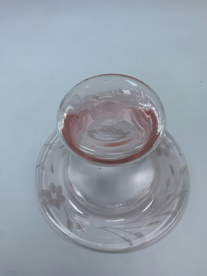VTG PINK DEPRESSION GLASS COMPOTE W/ROLLED EDGE.
