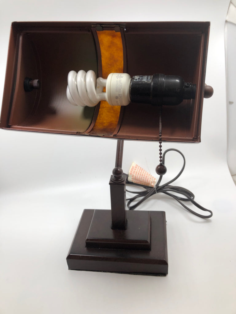 RUSTIC BROWN BANKERS DESK LAMP.