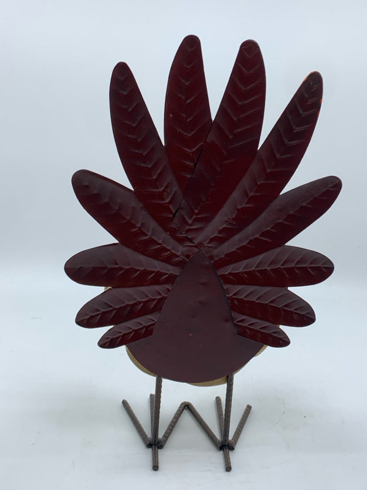 LAYERED WOOD & METAL TURKEY FIGURE.