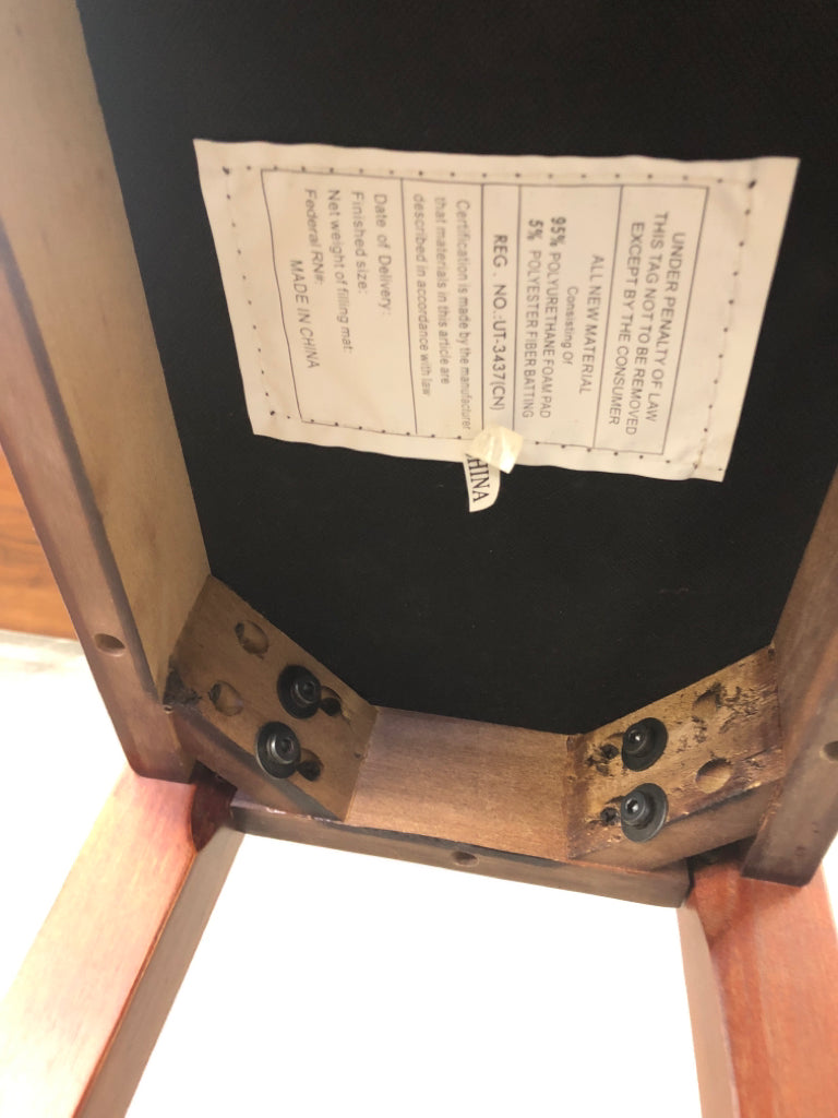 2 BROWN FAUX LEATHER STOOLS W/WOOD LEGS.