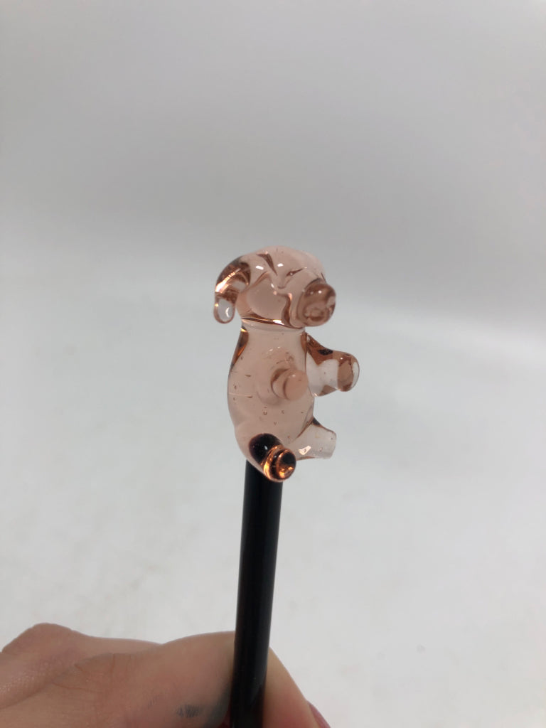 4 PIG BLOWN GLASS STIRRERS.