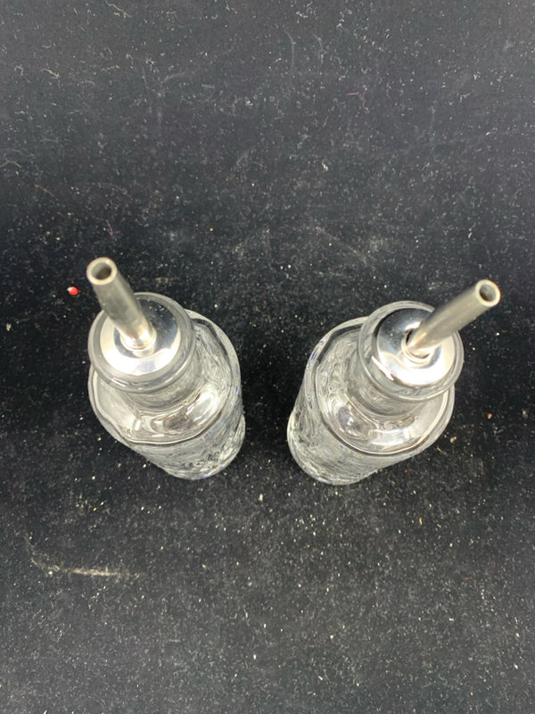 2 CUT GLASS OIL/VINEGAR DISPENSERS.