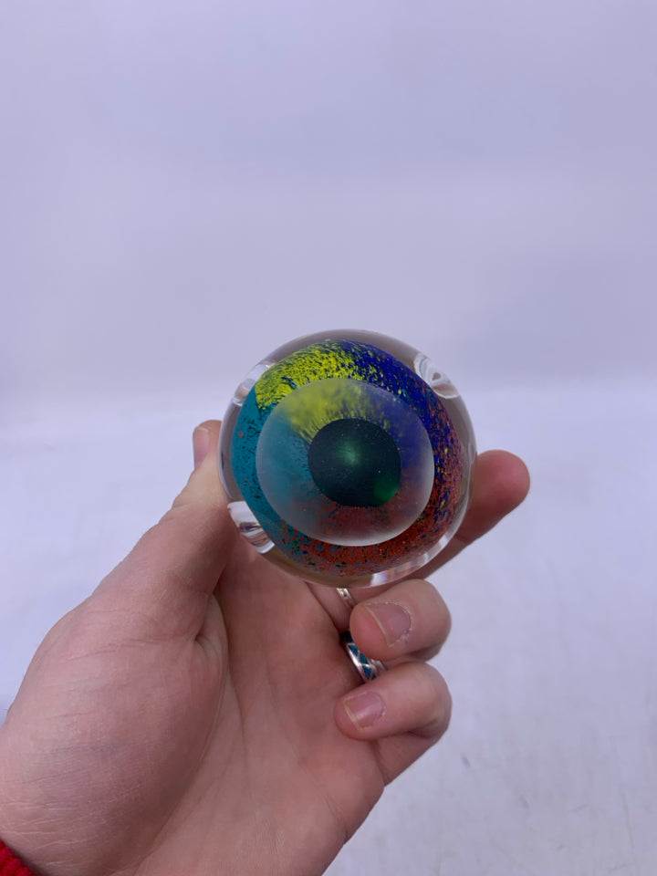 BLOWN GLASS EGG SHAPED COLORFUL.