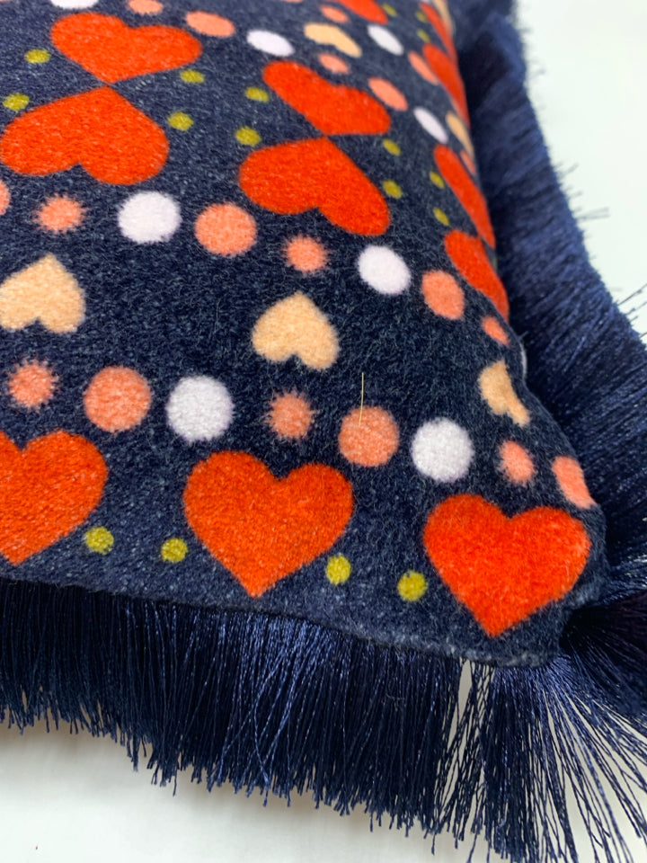 BLUE DECORATIVE PILLOW W/HEART DESIGN&TASSELS.