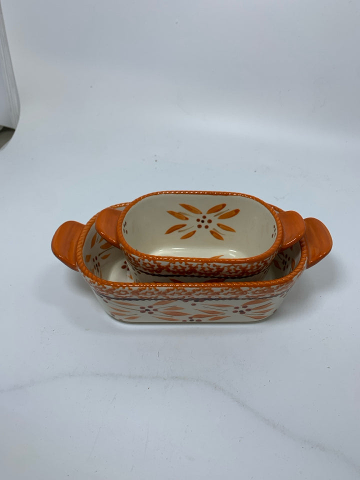 2 SMALL OVAL OLD WORLD BAKING DISHES.