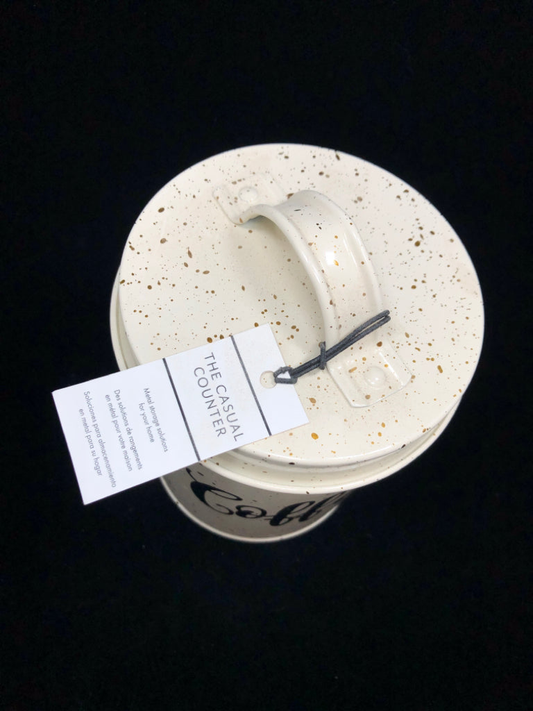 NWT "COFFEE" SPLATTER-DESIGN METAL CANISTER.