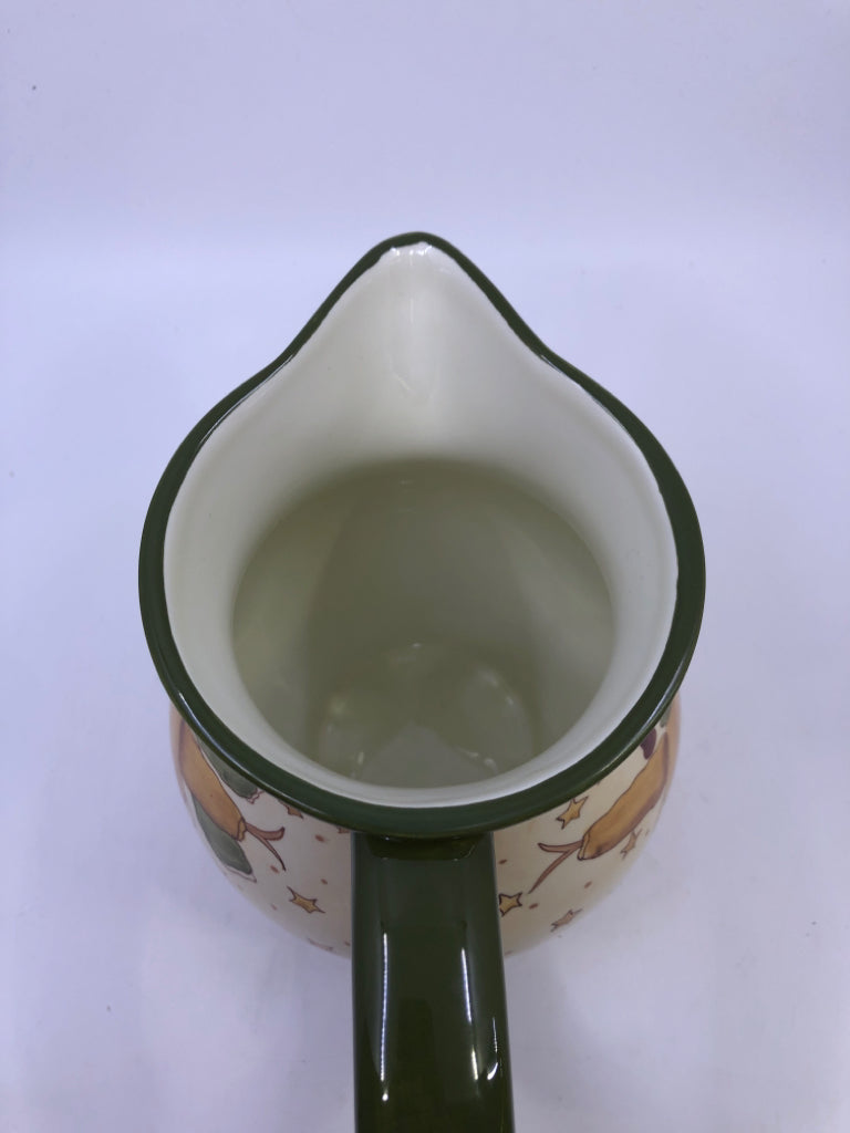 GREEN/YELLOW SNOWMAN PITCHER.