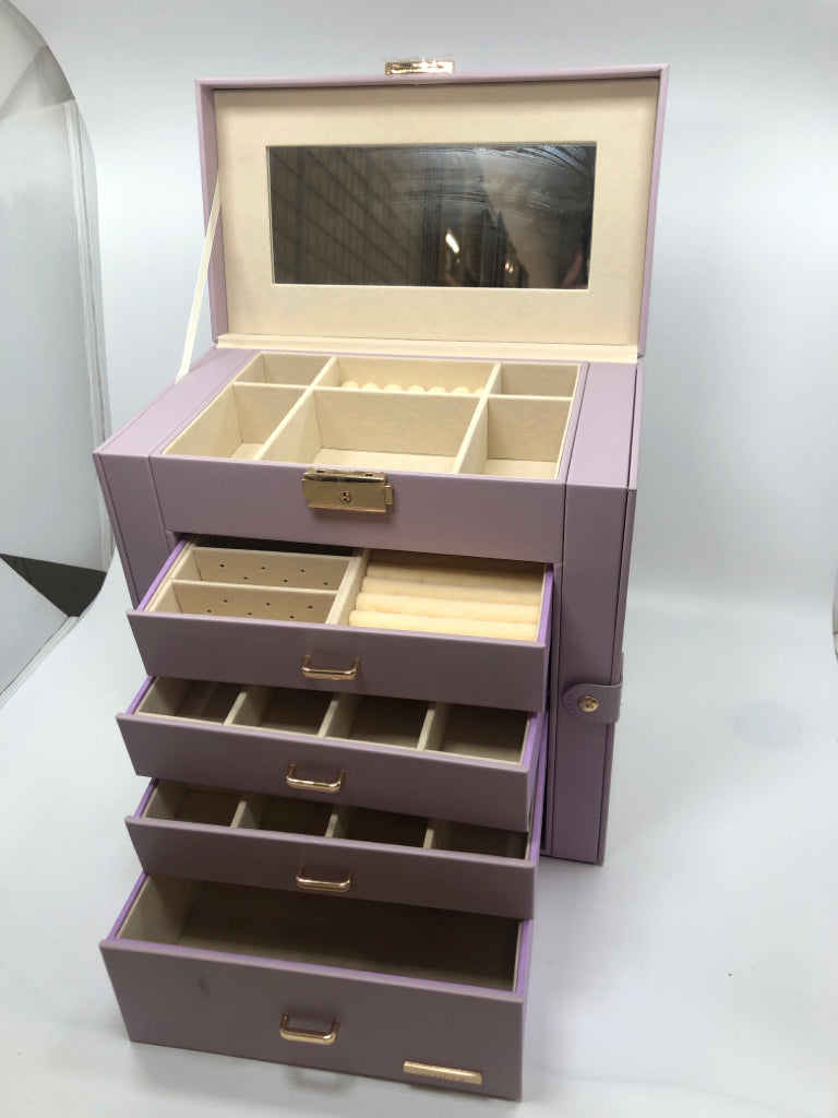 4 DRAWER PURPLE FAUX LEATHER JEWELRY ORGANIZER W/FLIP TOP.