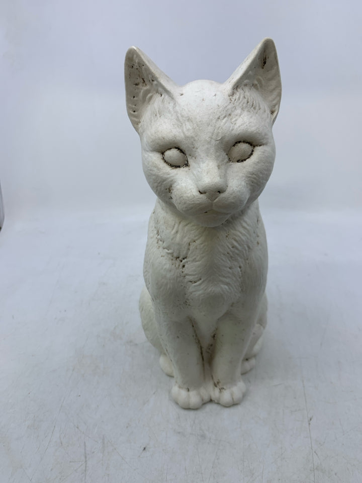 WHITE RUSTIC CAT GARDEN DECOR.
