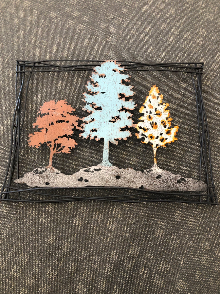3 METAL COLORED TREES WALL ART.