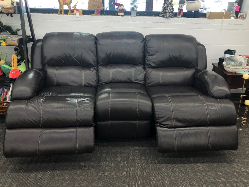 LEATHER BOBS FURNITURE DARK BROWN W/ ELECTRIC RECLINER.