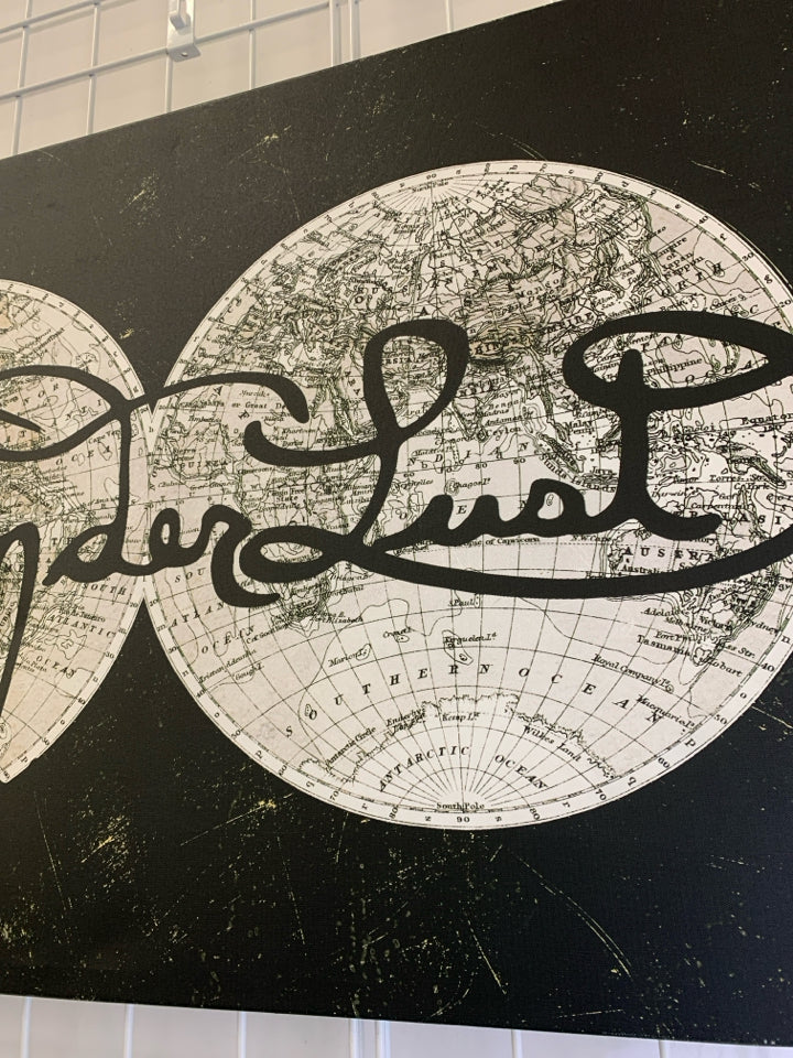 "WANDERLUST" WORLD WORLD MAP CANVAS ART.