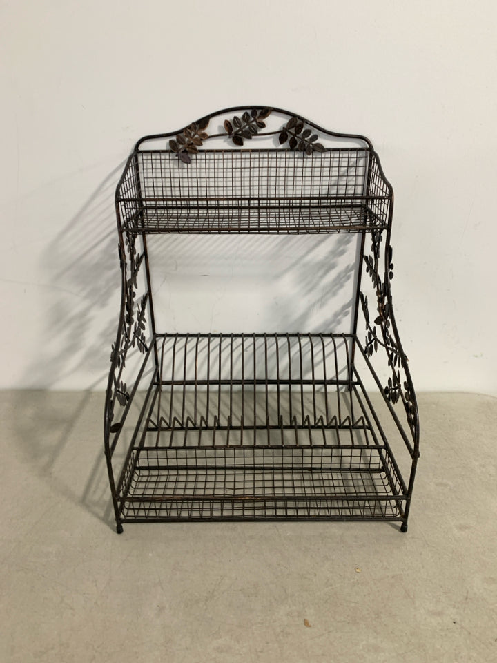 METAL MAIL FILE W/ 2 BASKETS LEAF DESIGN.