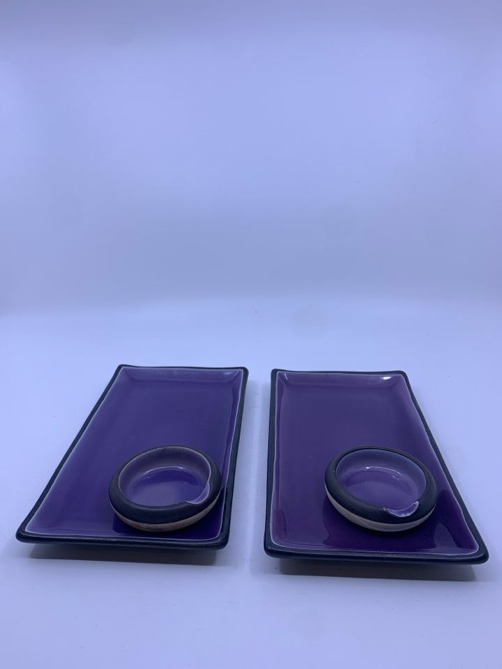 4PC PURPLE GLASS PLATE + SAUCE BOWL SET.