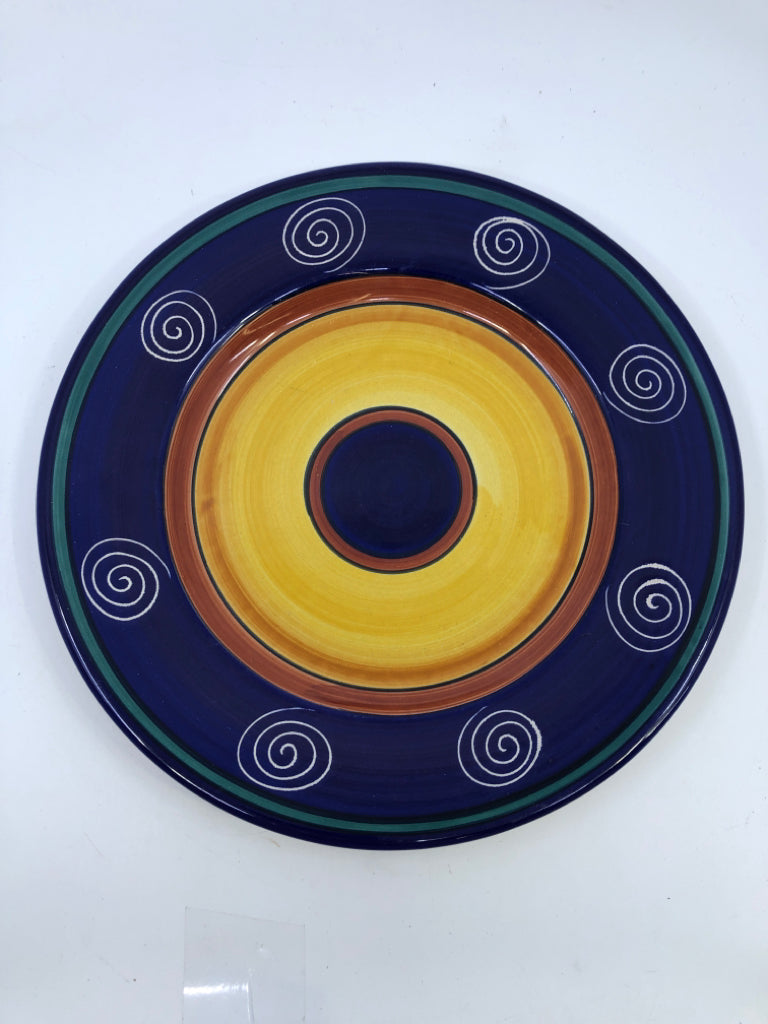 NAVY AND YELLOW STRIPE SERVING DISH.