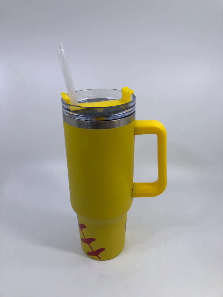NEW SOFTBALL TUMBLER W/STRAW.