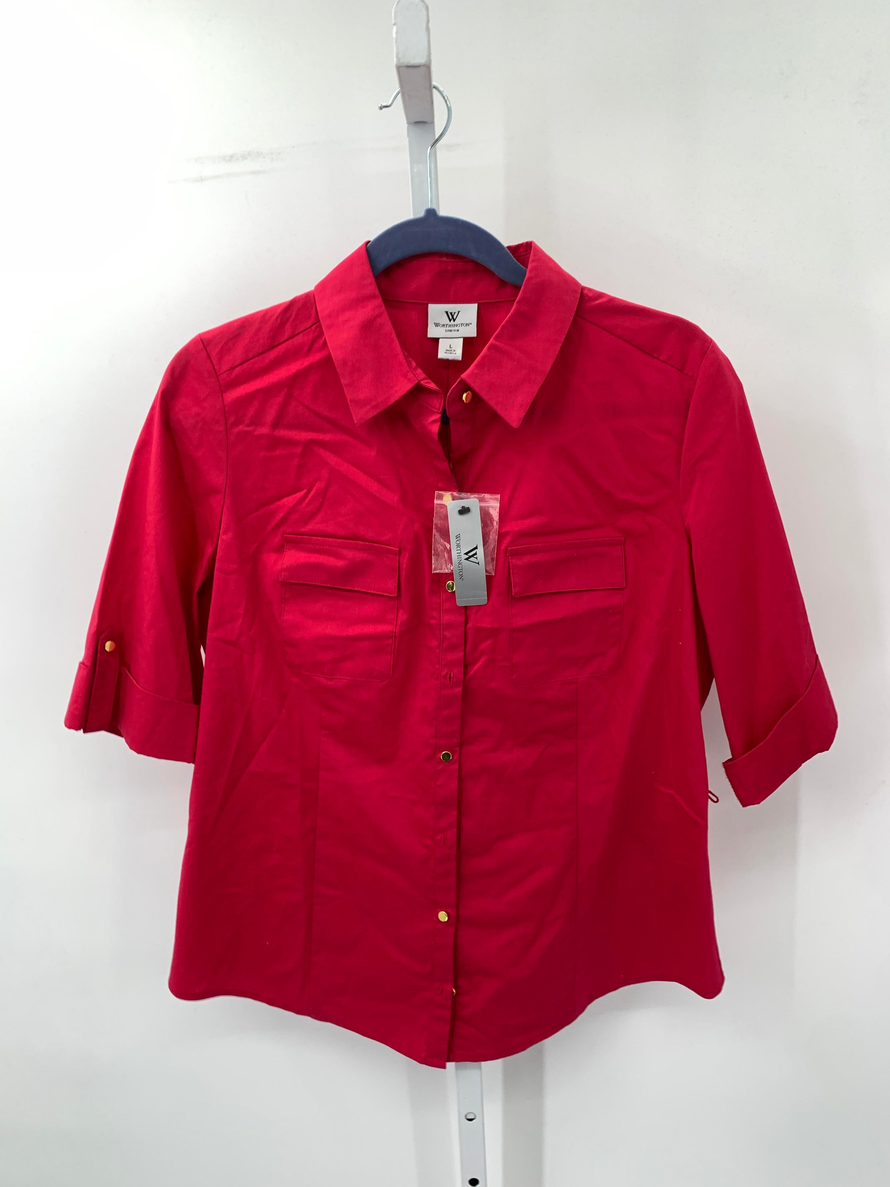 Worthington Size Large Misses Short Sleeve Shirt