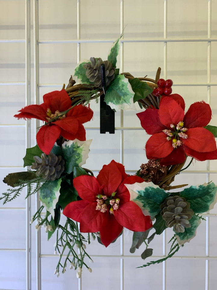 FAUX POINSETTIA SMALL WREATH.