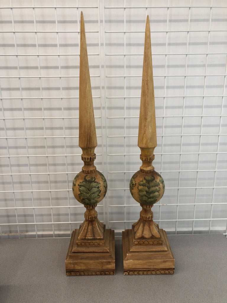 2 VTG STYLE BEIGE PAINTED FINIALS.