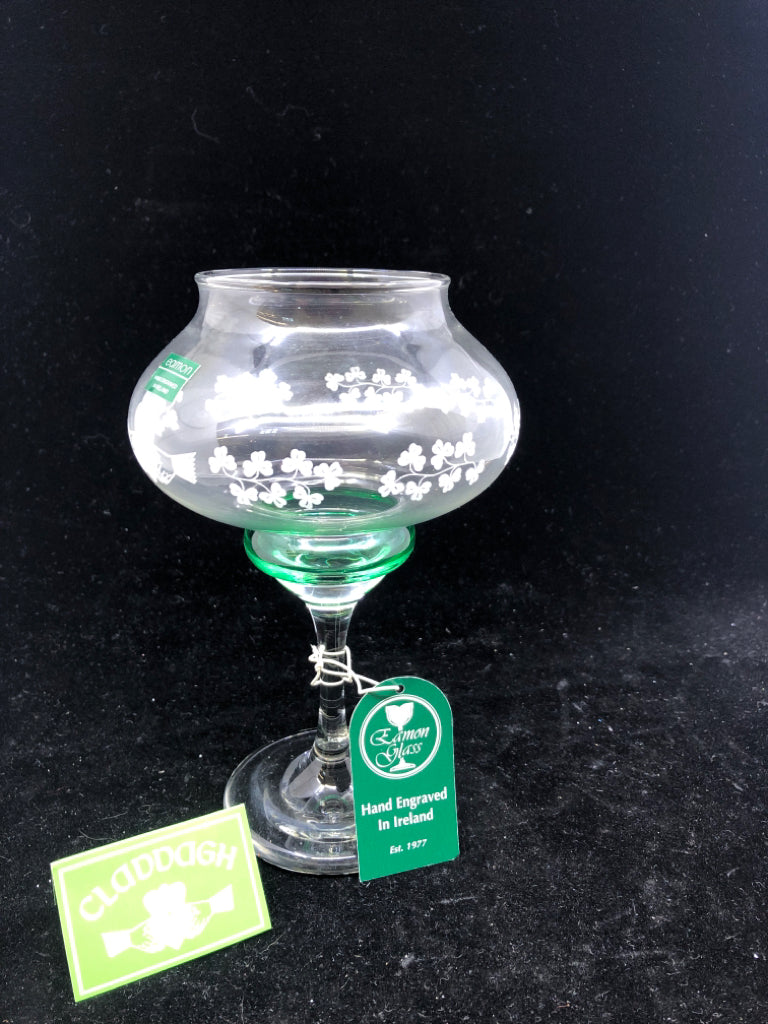 NIB GREEN CRYSTAL CLADDAGH VOTIVE HOLDER.