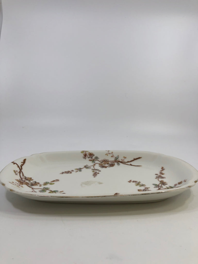 VTG LIMOGES OVAL SERVING PLATE T&V MARGUERITE BROWN BLOSSOM.