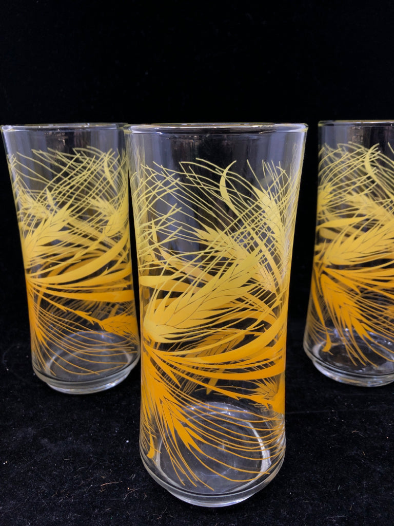 6PC YELLOW WHEAT PATTERN GLASSES.
