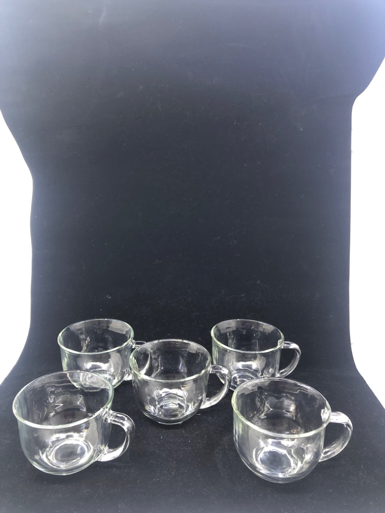 5 PC CLEAR GLASS MUGS.