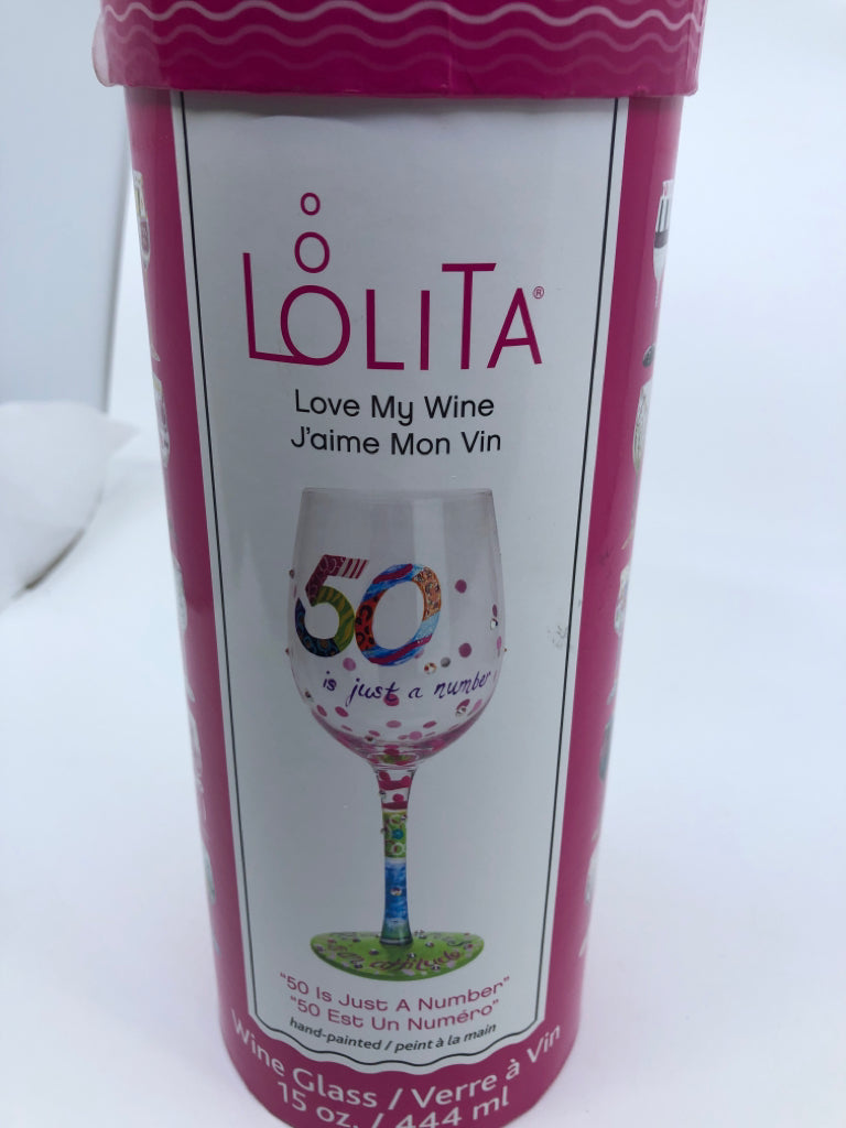 50 IS JUST A NUMBER LOLITA WINE GLASS IN BOX