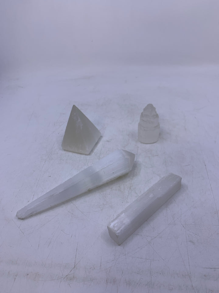 4 PC ASSORTED SELENITE CRYSTALS.