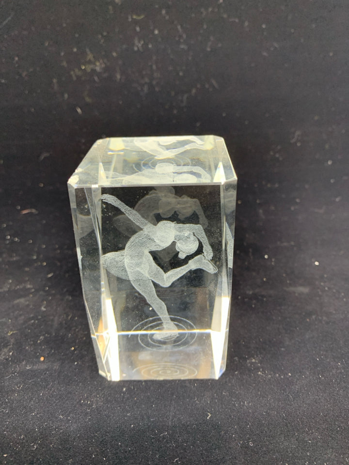 ETCHED FIGURE SKATER PAPER WEIGHT.