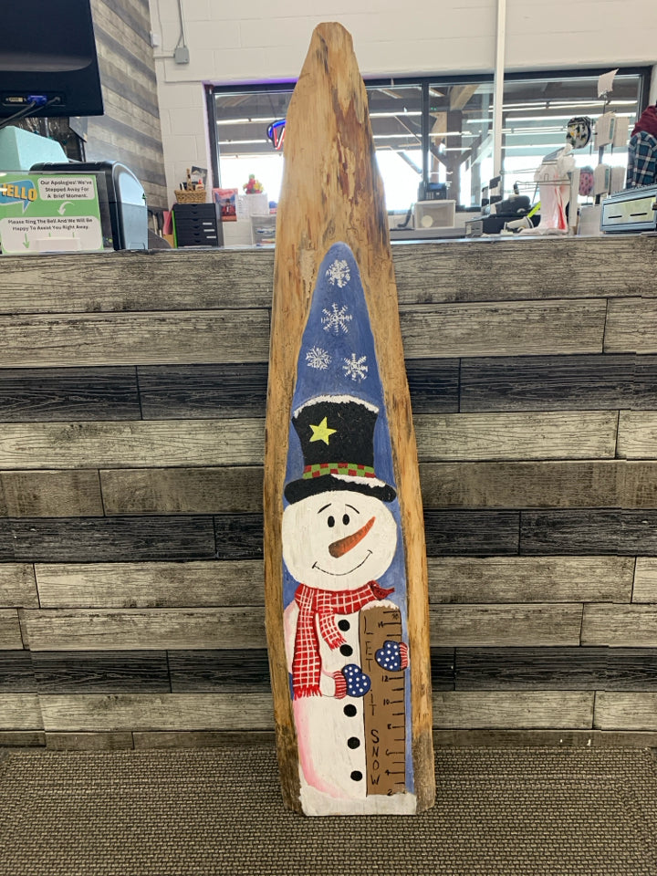 SNOWMAN WOOD SLAB PORCH SIGN.