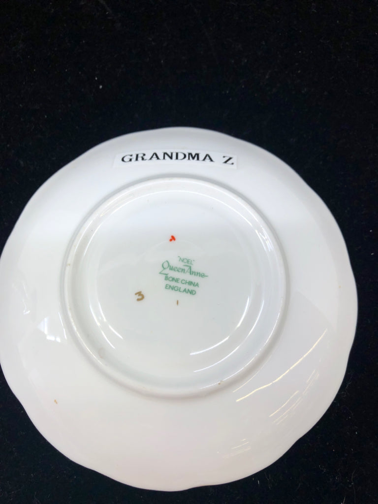 "NOEL" TEA CUP & SAUCER-QUEENE ANNE.
