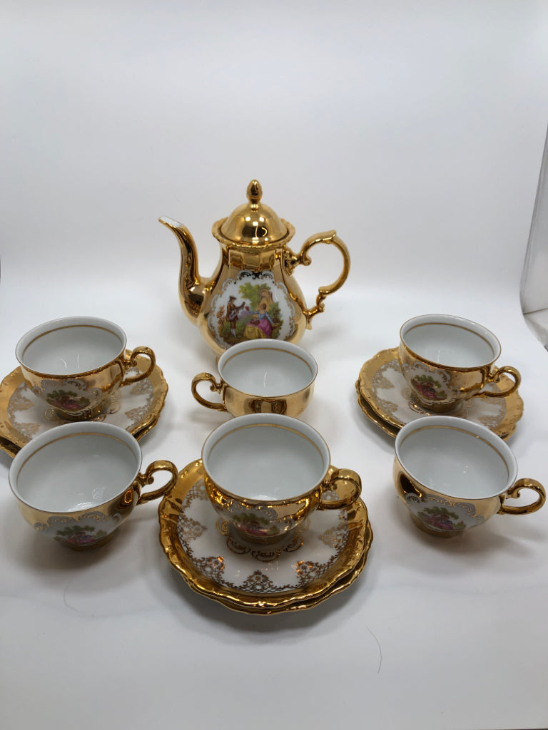 13PC VTG GOLD BAVARIA GERMANY TEA SET.