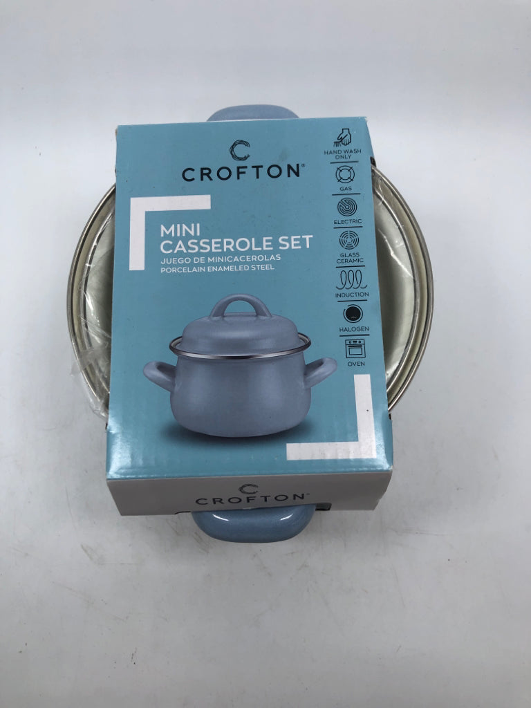 NIP BABY BLUE CROFTON MINI CASSEROLE SET.