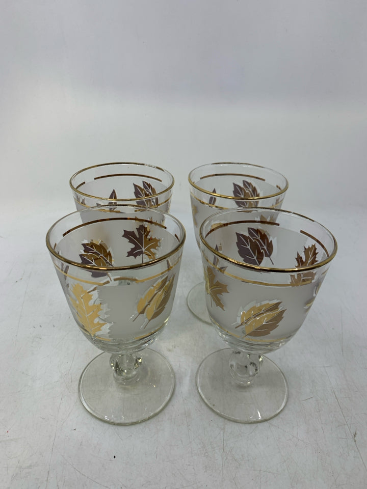 4 GOBLETS W/ GOLD LEAVES.