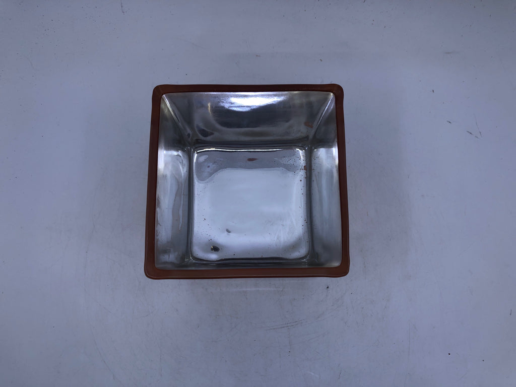 THICK GLASS PAINTED ROSE GOLD SQUARE CANDLE HOLDER.