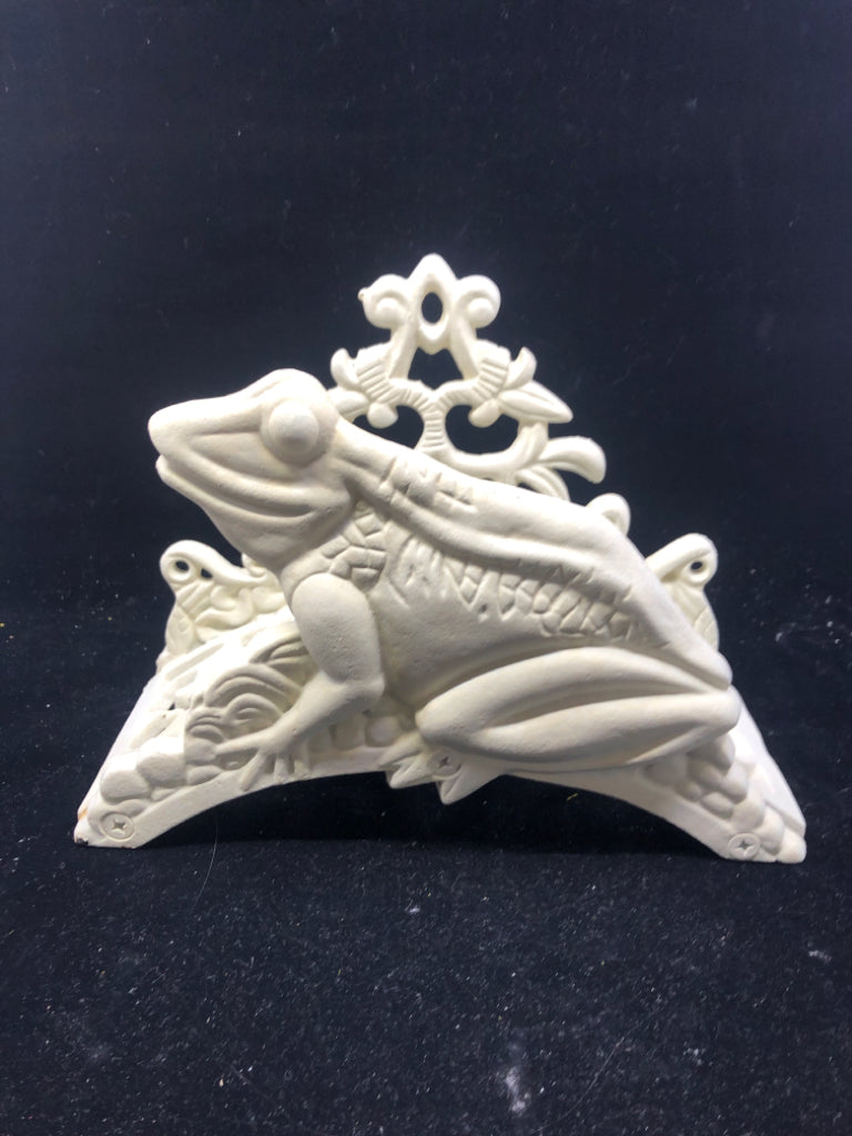 CREAM FROG CAST IRON DOOR STOP.