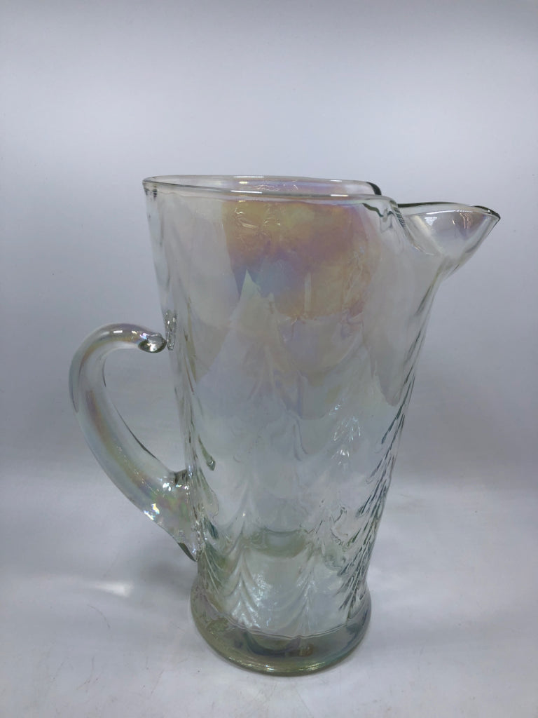 IRIDESCENT GLASS PITCHER W/ICE LIP.