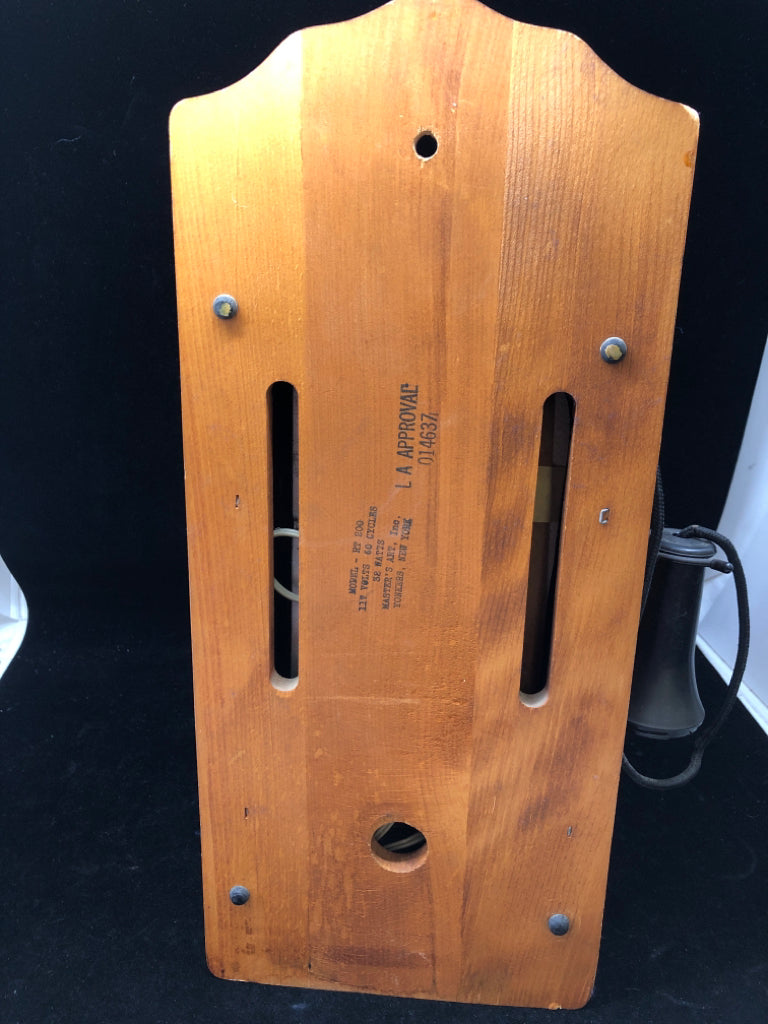 VTG DECOR WOOD PHONE WALL HANGING W/EAGLE DESIGN.