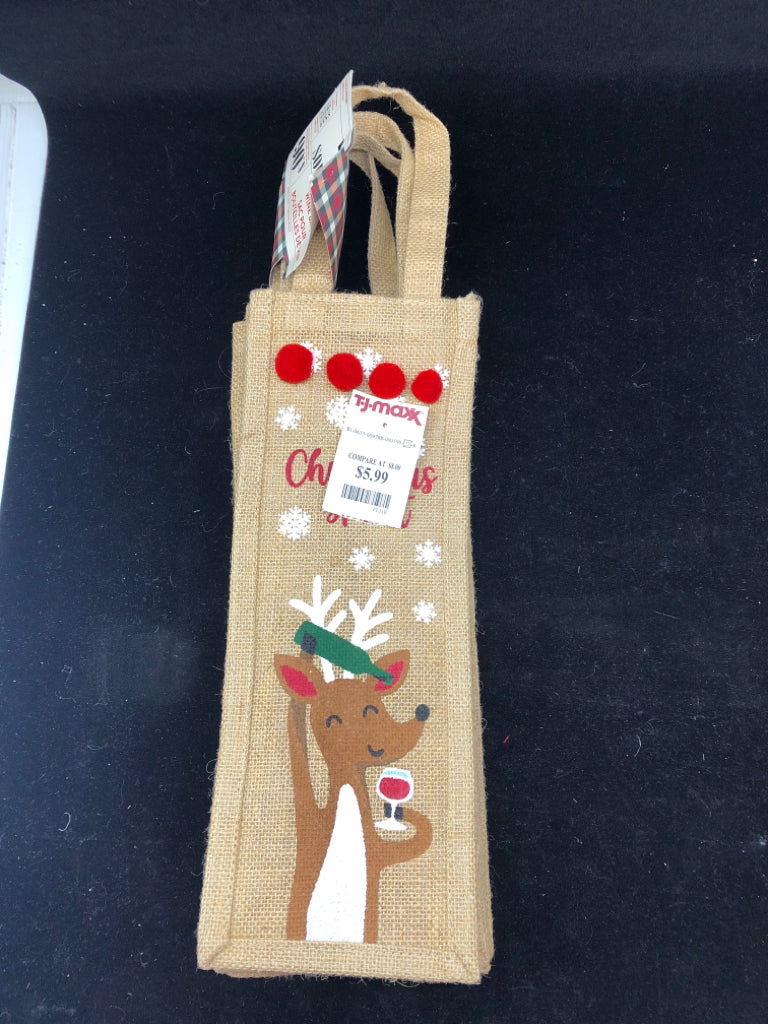 2-NIP MERRY CHRISTMAS REINDEER WINE BAG.