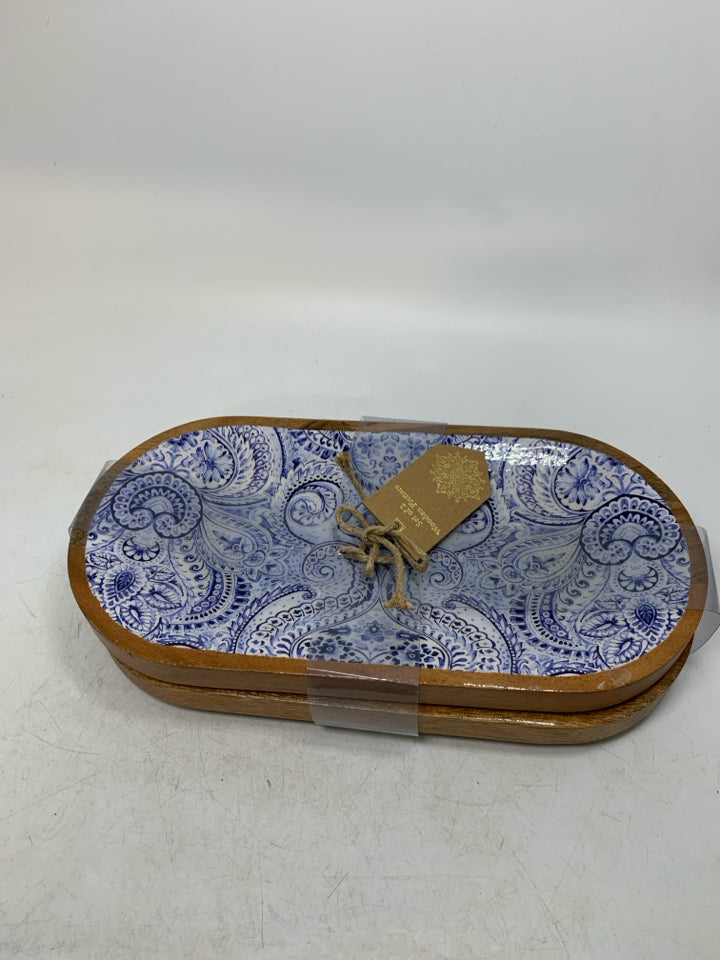 2 NIP OVAL PAISLEY WOOD PLATTERS.