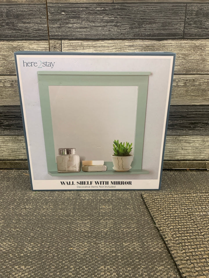 NIB WALL SHELF WITH MIRROR.