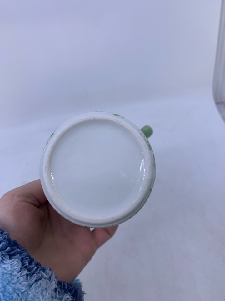 SMALL WHITE W/ GREEN STEMS/LEAVES PITCHER.