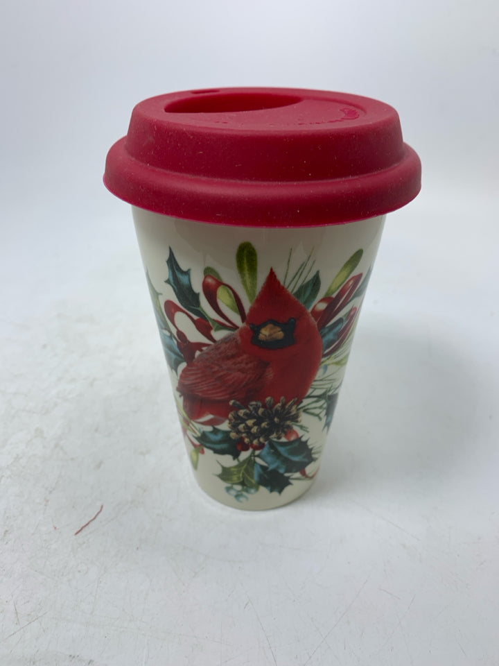 LENOX WINTER GREETINGS CARDINAL THERMAL TUMBLERS W/ SILICONE LID.