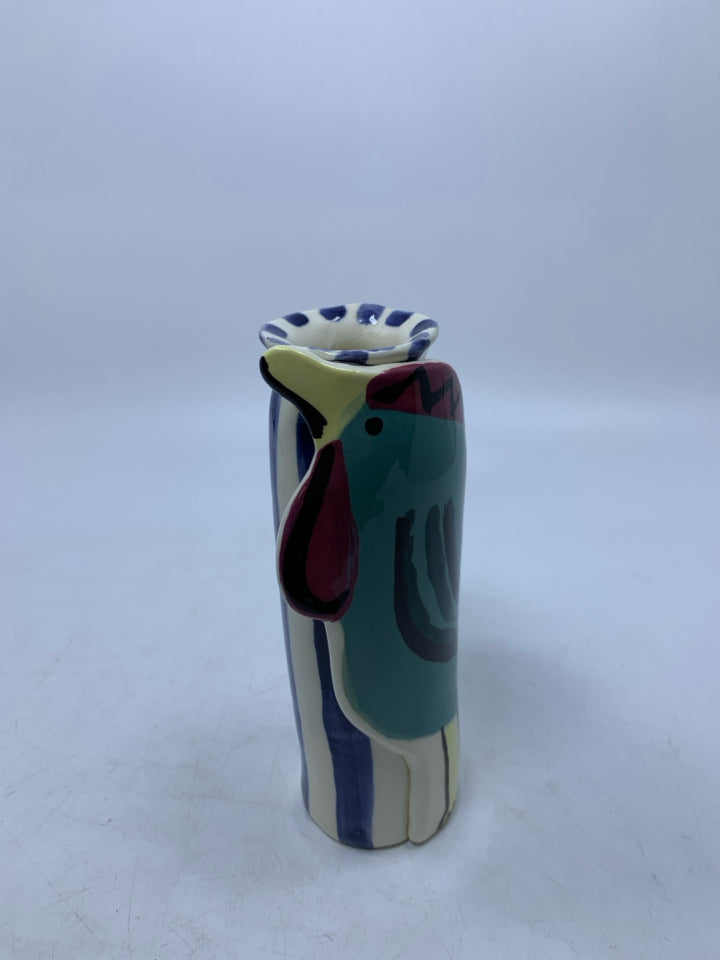 TEAL CHICKEN AROUND CYLINDER HEATHER LANE POTTERY.