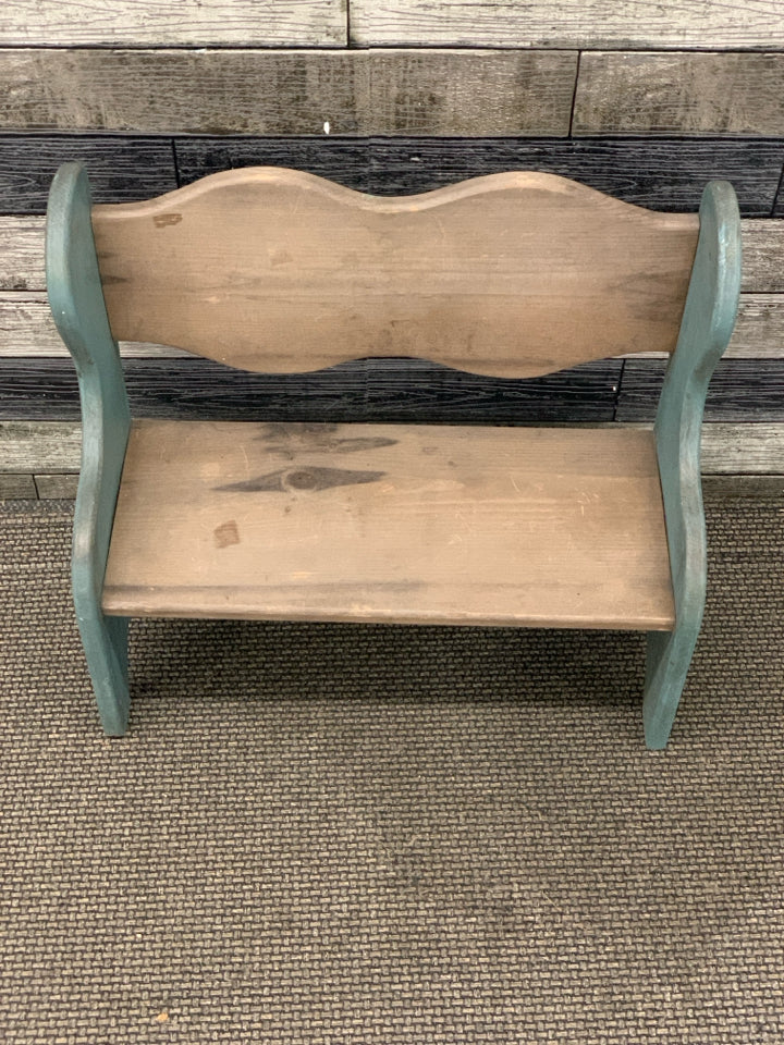 TEAL PAINTED GARDEN BENCH PLANT STAND.