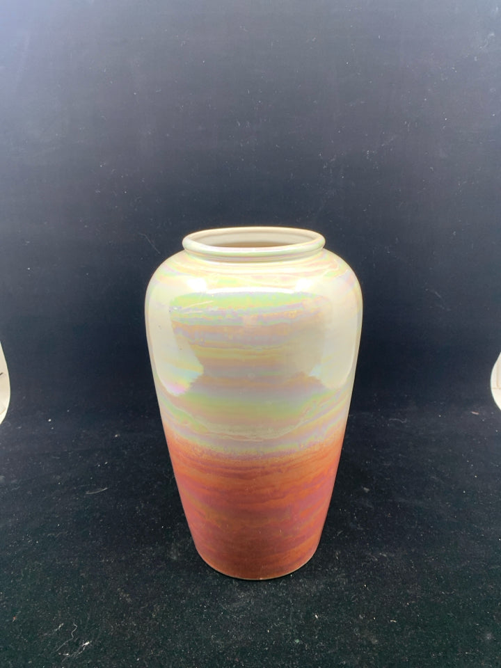 WHITE PINK OMBRE IRIDESCENT VASE- WEST GERMANY.