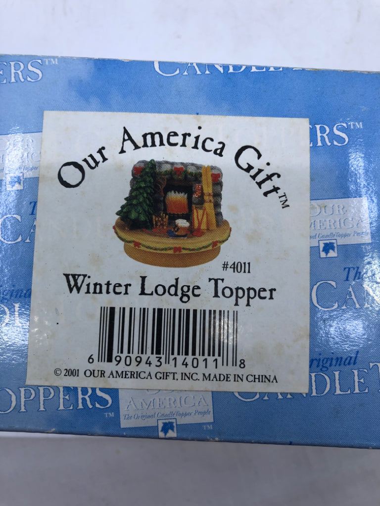 NIB WINTER LODGE CANDLE TOPPER.